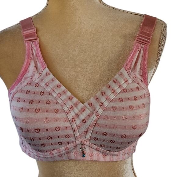 Striped Pink Hearts Lightly Padded Wireless Full Coverage Lift Bra 42/95 - Picture 1 of 5
